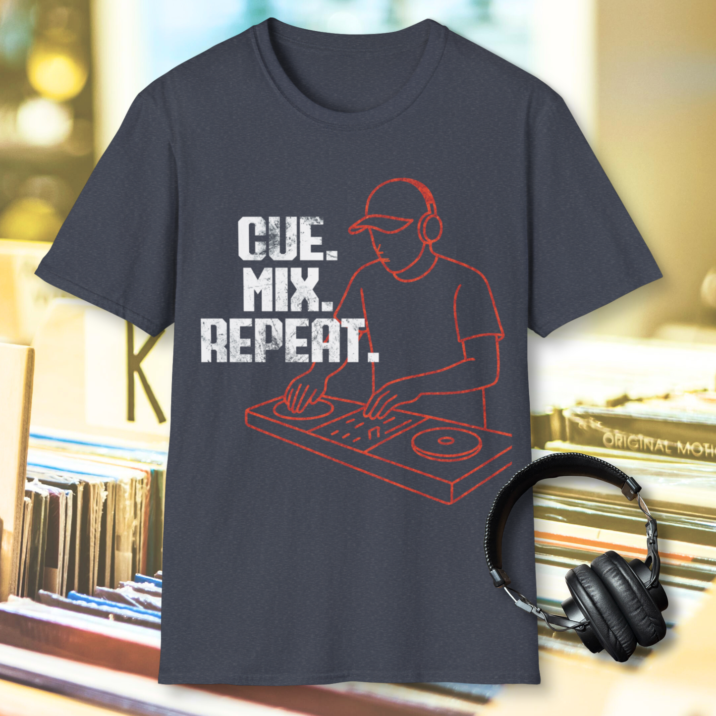 Cue. Mix. Repeat. DJ T-Shirt