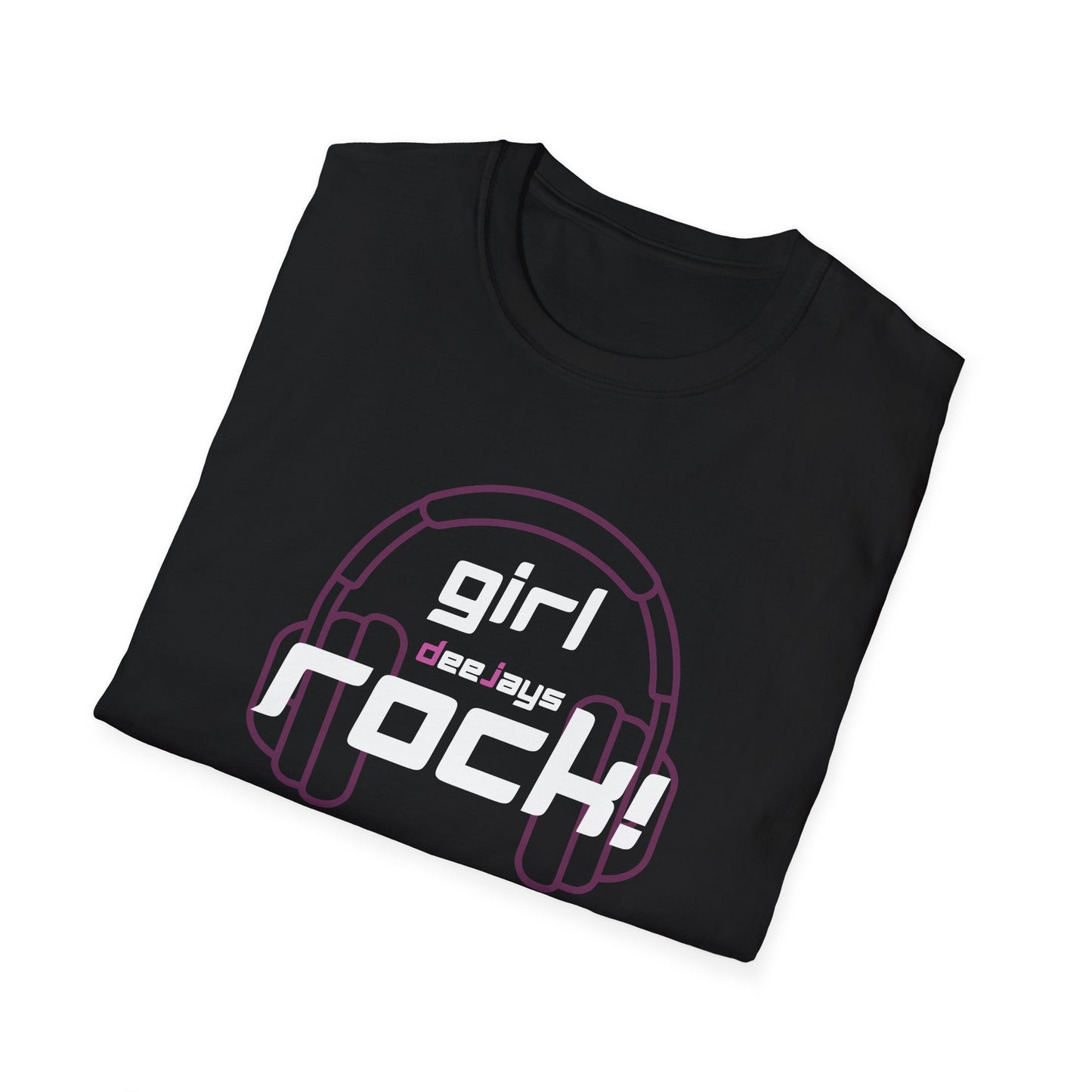 Girl DeeJays Rock! Pink Headphones T-Shirt — DJ Graphic Tee