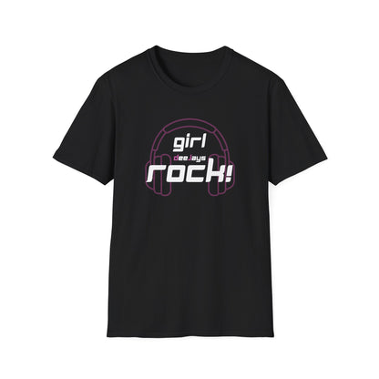 Girl DeeJays Rock! Pink Headphones T-Shirt — DJ Graphic Tee