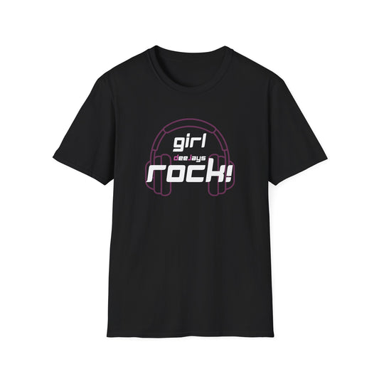 Girl DeeJays Rock! Pink Headphones T-Shirt — DJ Graphic Tee